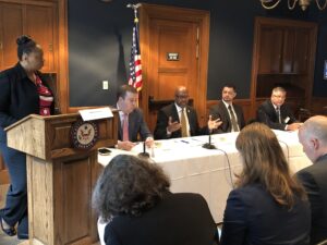 Reentry Working Group member, Toni Meyers-Douglas of the Legal Action Center, moderating a Second Chance Month Congressional briefing on reentry and workforce development, cosponsored by Reentry Working Group members Safer Foundation, CEO, and Prison Fellowship.